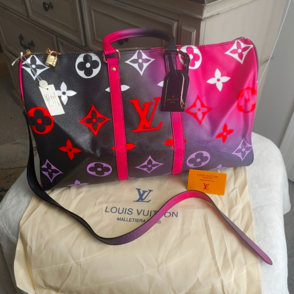 LV Midnight Fushia Keep all Bandouliere Bag Limited Edition Canvas 50
